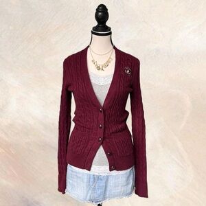 Abercrombie & Fitch Maroon Cable Knit Cardigan
